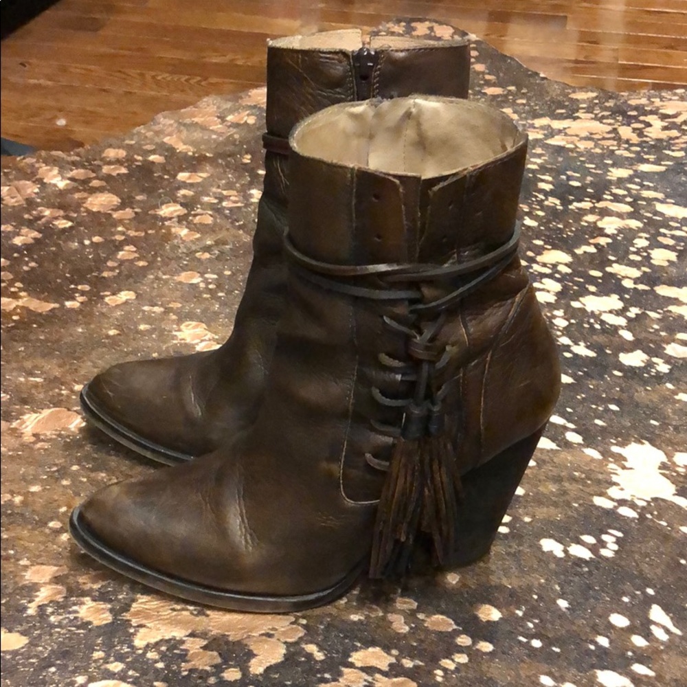 Charles David Brown leather cowboy booties tassels